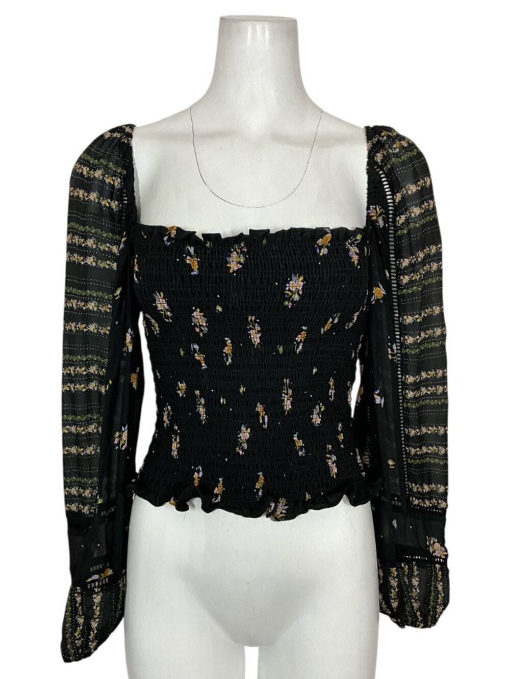 Anthropologie Dolan Smocked Pieta Blouse S Black Floral